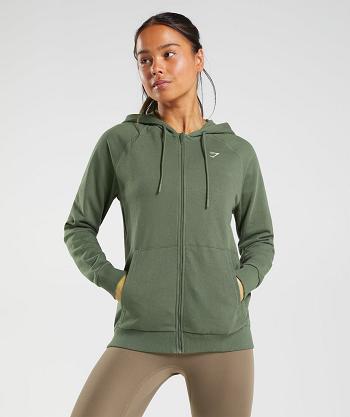 Bluzy Z Kapturem Damskie Gymshark Treningowe Zip Oliwkowe | PL 2733YXF